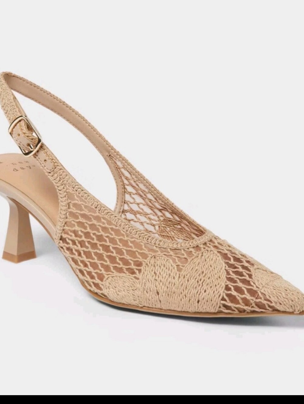a.new.day Raffia Mesh Floral Slingback Kitten Heels Beige Size 8.5 w/ Box - Picture 11 of 13